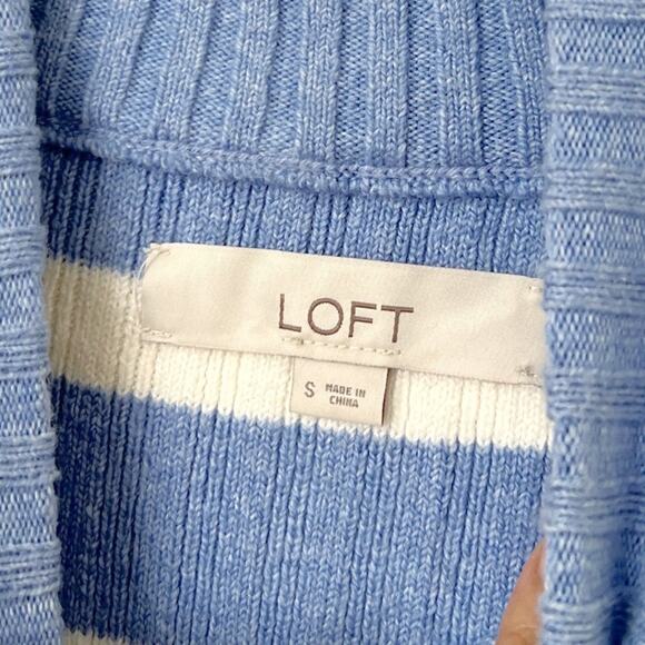 [LOFT] Blue White Striped Ribbed Knit Pullover Turtleneck Sweater Size Small S - Picture 11 of 12